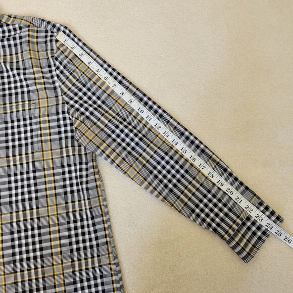 Express Men's L Plaid Button Down Long Sleeve Shirt 2 Button Cuff Blk Wht Yellow - Picture 10 of 16
